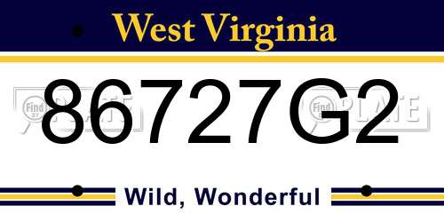 86727G2 West Virginia License Plate