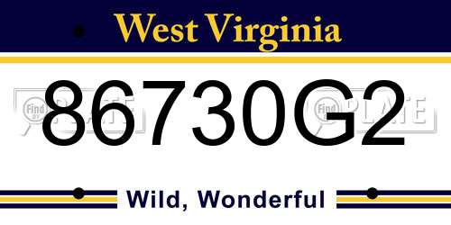 86730G2 West Virginia License Plate