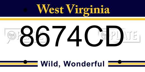 8674CD West Virginia License Plate