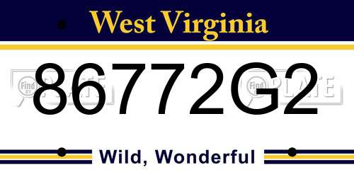 86772G2 West Virginia License Plate