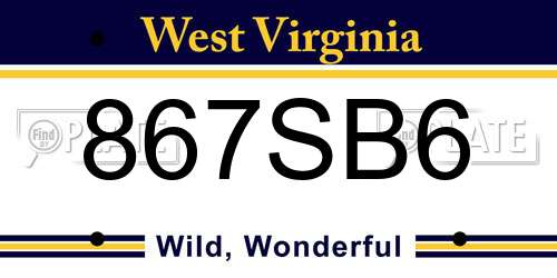 867SB6 West Virginia License Plate