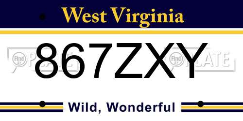 867ZXY West Virginia License Plate