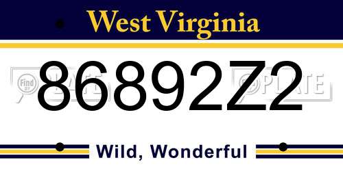 86892Z2 West Virginia License Plate