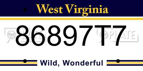 86897T7 West Virginia License Plate