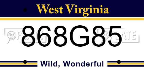 868G85 West Virginia License Plate