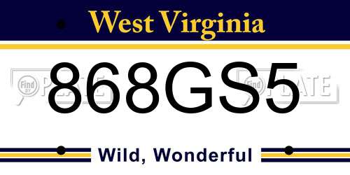 868GS5 West Virginia License Plate