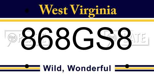 868GS8 West Virginia License Plate