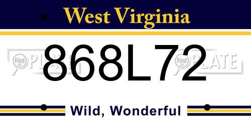 868L72 West Virginia License Plate