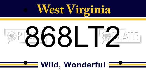 868LT2 West Virginia License Plate