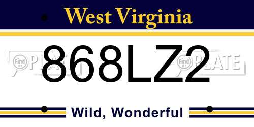 868LZ2 West Virginia License Plate
