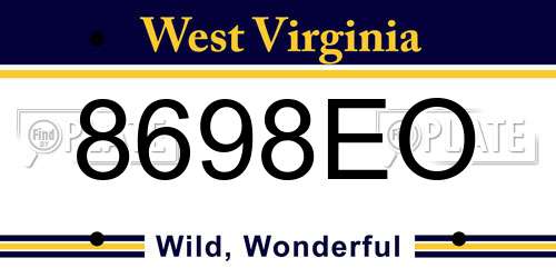 8698EO West Virginia License Plate