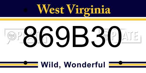 869B30 West Virginia License Plate