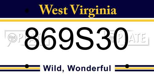 869S30 West Virginia License Plate