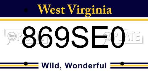 869SE0 West Virginia License Plate