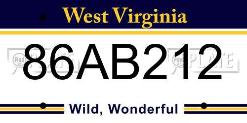 86AB212 West Virginia License Plate