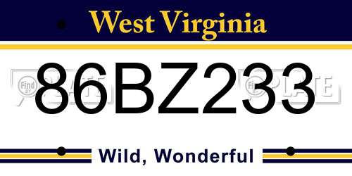 86BZ233 West Virginia License Plate