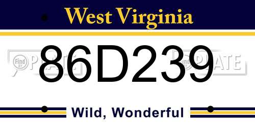86D239 West Virginia License Plate