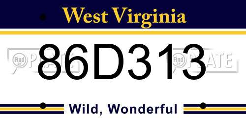 86D313 West Virginia License Plate