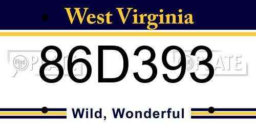 86D393 West Virginia License Plate