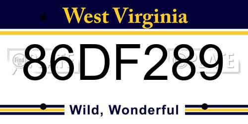 86DF289 West Virginia License Plate
