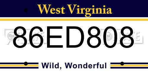 86ED808 West Virginia License Plate