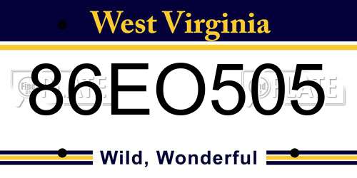 86EO505 West Virginia License Plate