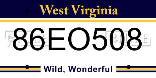 86EO508 West Virginia License Plate