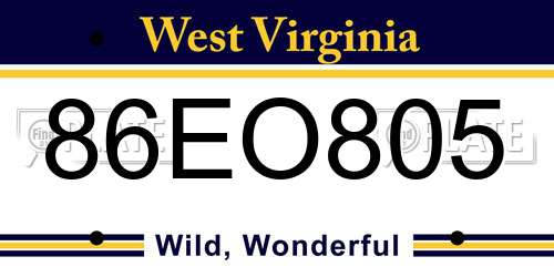 86EO805 West Virginia License Plate