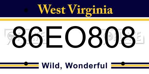 86EO808 West Virginia License Plate