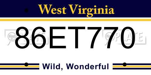 86ET770 West Virginia License Plate