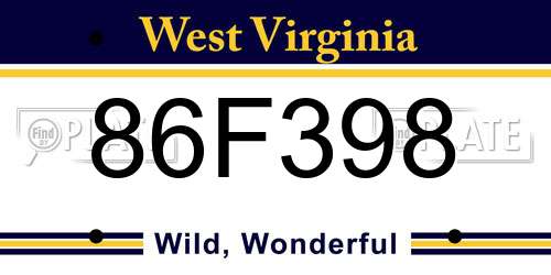 86F398 West Virginia License Plate
