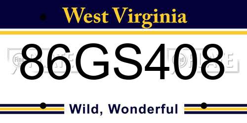 86GS408 West Virginia License Plate