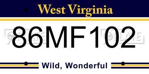 86MF102 West Virginia License Plate