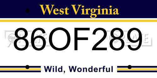 86OF289 West Virginia License Plate