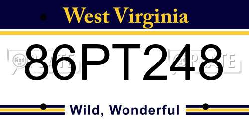 86PT248 West Virginia License Plate