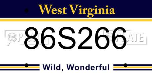 86S266 West Virginia License Plate