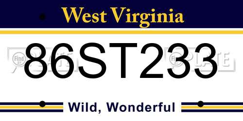 86ST233 West Virginia License Plate