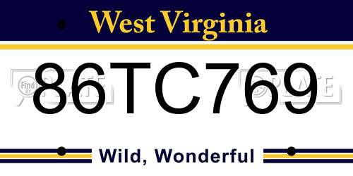 86TC769 West Virginia License Plate