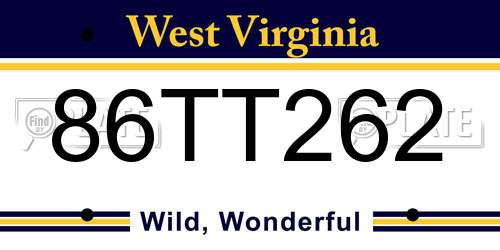 86TT262 West Virginia License Plate