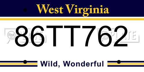 86TT762 West Virginia License Plate