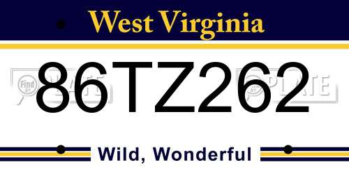 86TZ262 West Virginia License Plate