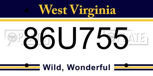 86U755 West Virginia License Plate