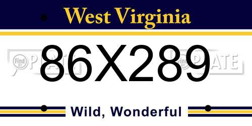 86X289 West Virginia License Plate