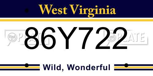 86Y722 West Virginia License Plate