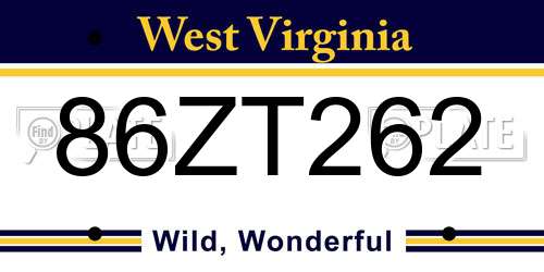 86ZT262 West Virginia License Plate