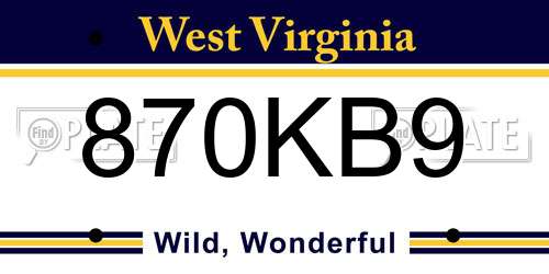 870KB9 West Virginia License Plate