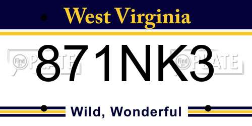 871NK3 West Virginia License Plate