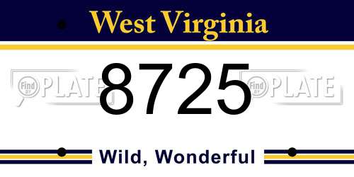 8725 West Virginia License Plate