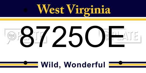 8725OE West Virginia License Plate