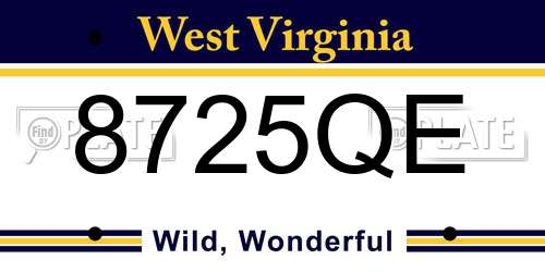 8725QE West Virginia License Plate